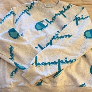 Champion Unisex Gray Sweater with Blue Logo